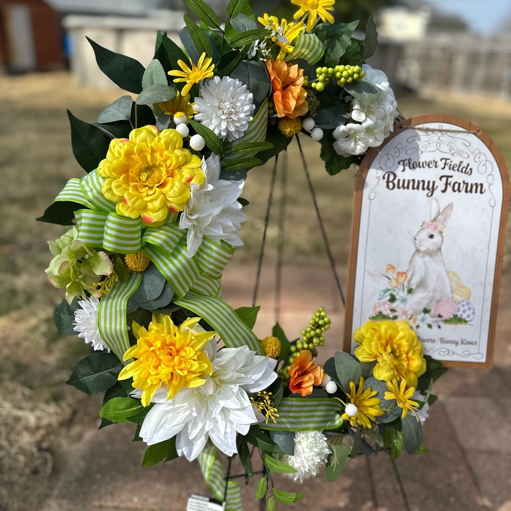 Floral Spring Wreath with Yellow and White Accents